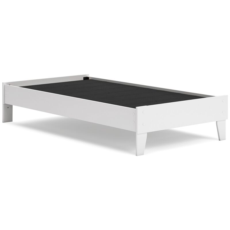 Alli Twin Size Platform Bed, Modern Matte White Wood, Low Profile Legs - Benzara