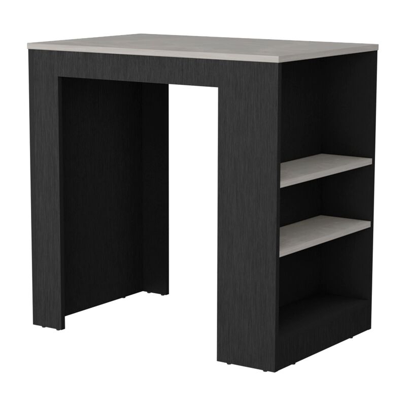 Portree Kitchen & Dining room Island with 3-Side Shelves -Black / Ibiza Marble
