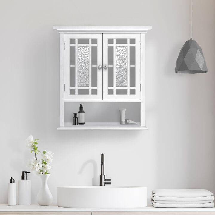 Teamson Home Windsor Removable Wooden Wall Cabinet with Glass Mosaic Doors- White