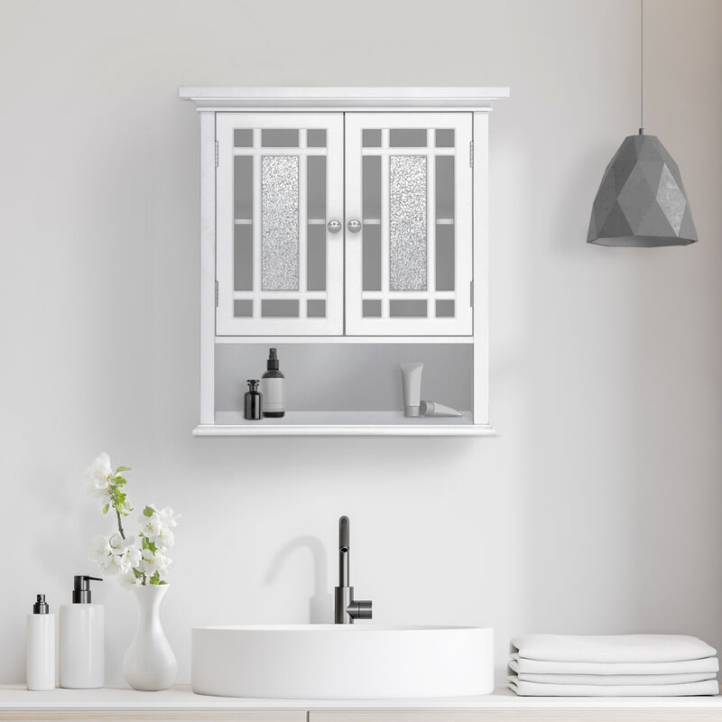 Teamson Home Windsor Removable Wooden Wall Cabinet with Glass Mosaic Doors- White