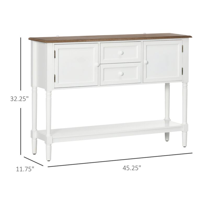 White Vintage Entryway: Retro Console Table with Drawers & Cabinets