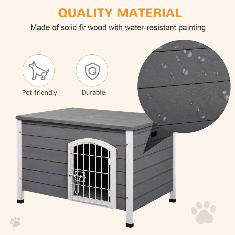 Grey Pet Sanctuary: Decorative Wooden Dog Kennel with Wire Door