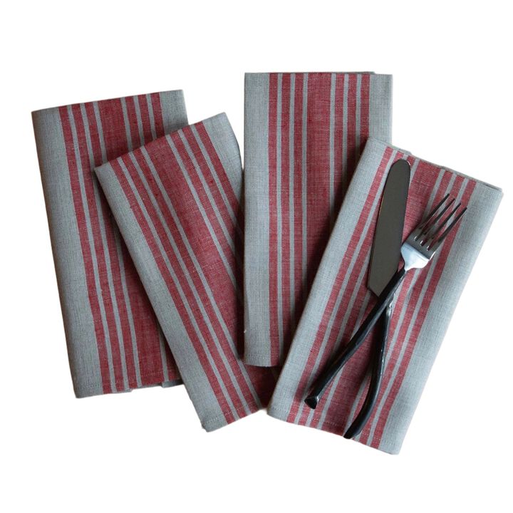 Solino Home 100% Pure Linen Striped Dinner Napkins 20 x 20 Inch Set of 4 | Farmhouse