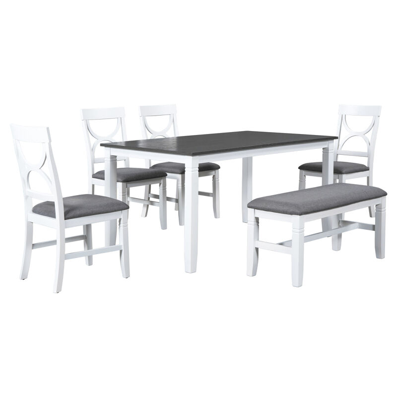 6-Piece Wood Dining Table Set Kitchen Table Set With Upholstered Bench And 4 Dining Chairs