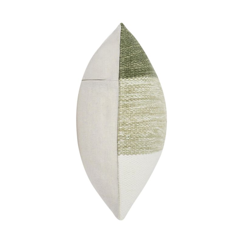 Skio Lumbar Throw Pillow, Marble Yarn Texture 14x26 Inch Green Viscose - Benzara