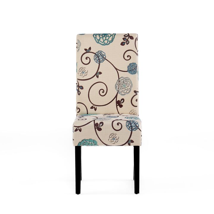 Dining Chair Set of 2, Beige Fabric, Soft Cushions, Black Rubberwood - Benzara