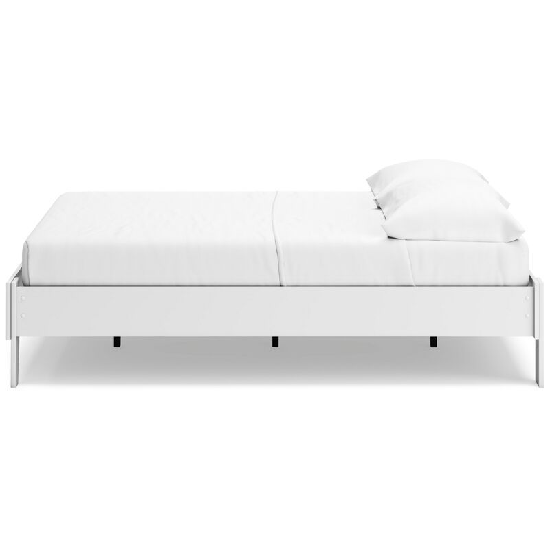 Alli Full Size Platform Bed, Modern Matte White Wood, Low Profile Legs - Benzara