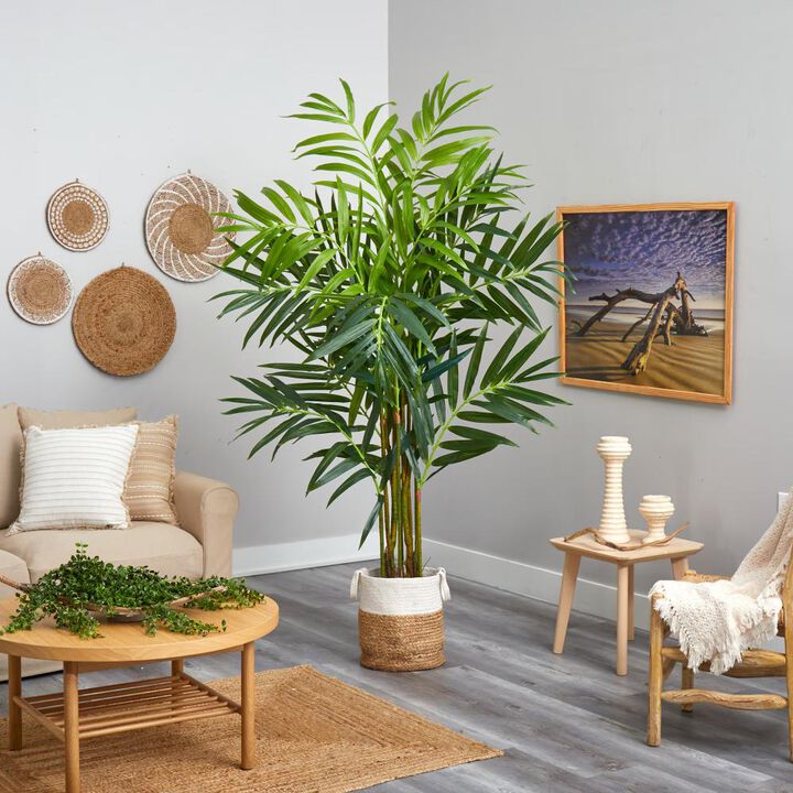 Hivvago 8 Feet King Palm Artificial Tree with 12 Bendable Branches in Handmade Natural Jute and Cotton Planter