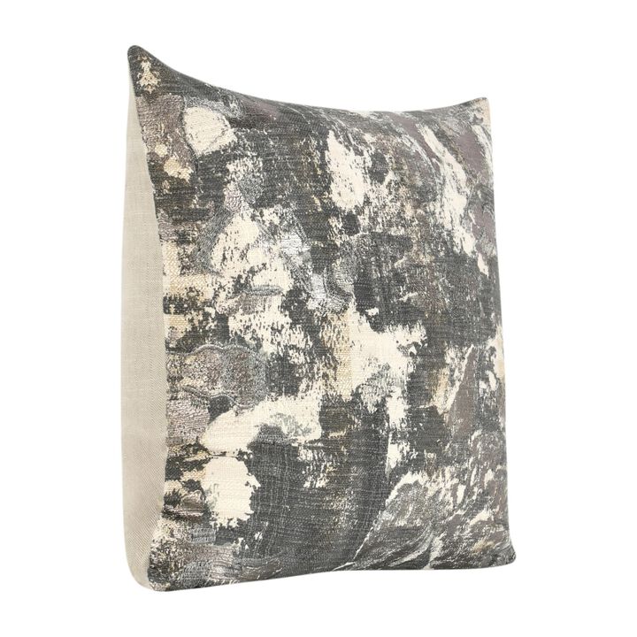 Throw Pillow, Metallic Embroidery, 22 Inch Gray Cotton Polyester - Benzara