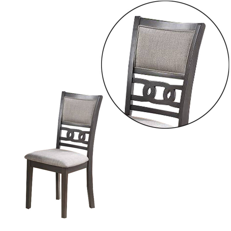 Fabric Upholstered Dining Chair with Panel Back, Knot Cut Outs, Set of 2, Gray - Benzara
