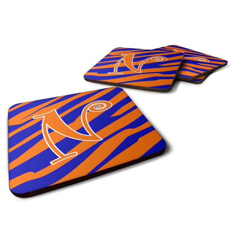 Caroline's Treasures CJ1036-NFC Monogram-Tiger Stripe Blue and Orange Foam Coasters (Set of 4), Initial Letter N, 3.5 H x 3.5 W, Multicolor