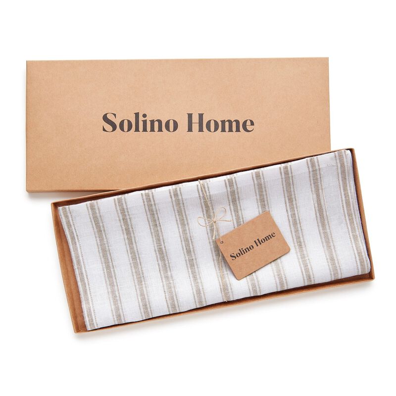 Solino Home 100% Pure Linen Table Runner | Capri Ticking Stripe for Spring & Easter