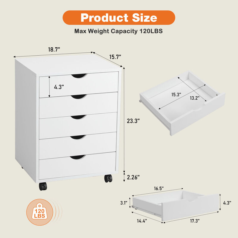 5 Drawer Chest with Mobile Wheels