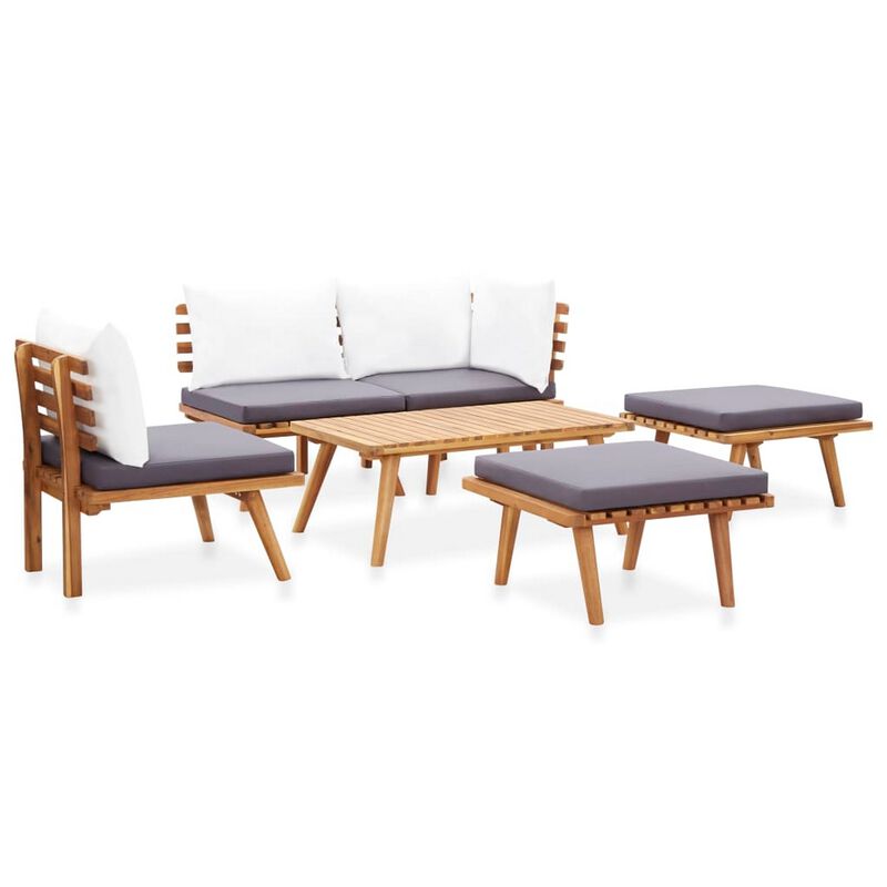 Roma 6pc Modular Outdoor Sofa and Coffee Table Set, Solid Wood, Gray - Benzara