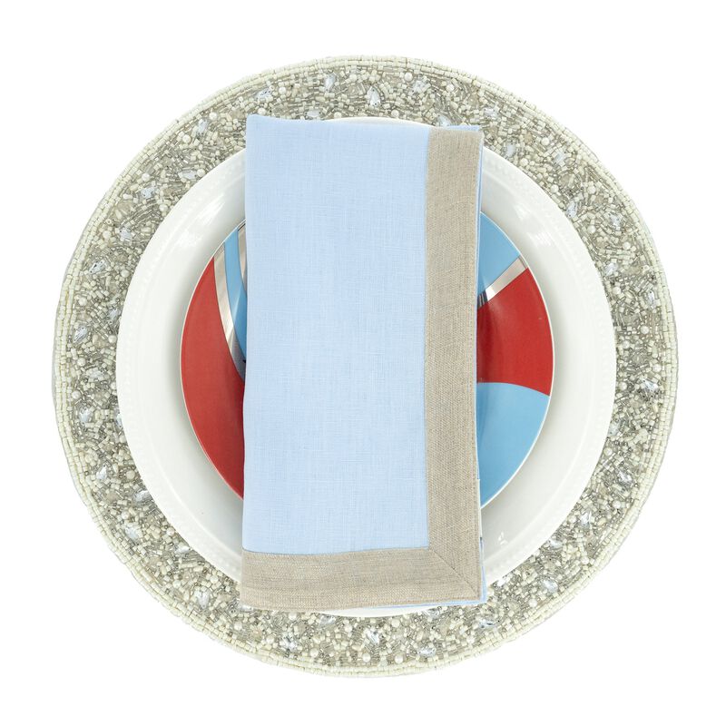 Blue Linen Napkins With Sparkle Borders, Set of 4