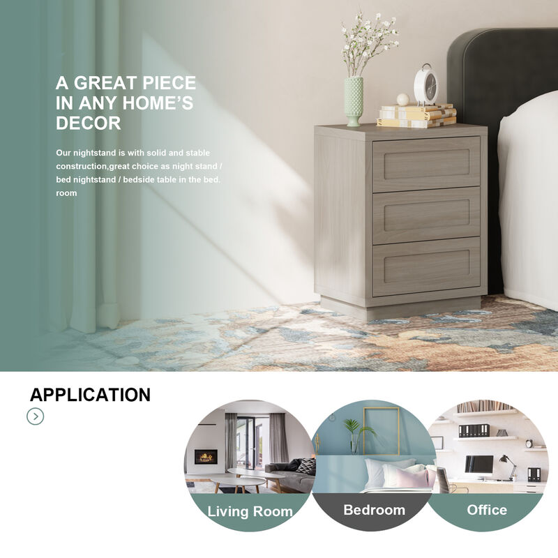 FUFU&GAGA Wood Grain 3-Drawer Nightstand, PB & MDF Construction (23.6" W x 29.9" H x 15.7" D), Bronw