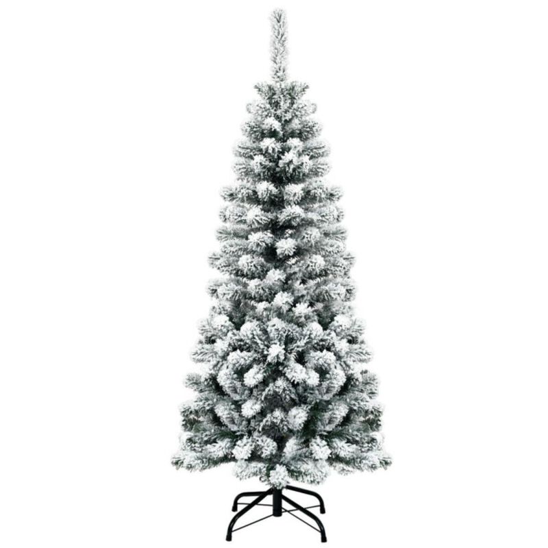 Hivvago 4.5 Feet Unlit Hinged Snow Flocked Artificial Pencil Christmas Tree with 242 Branch