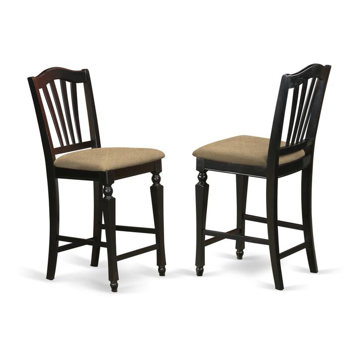 East West Furniture Chelsea  Stools  with  upholstered  seat,  24  seat  height  in  Black  Finish,  Set  of  2