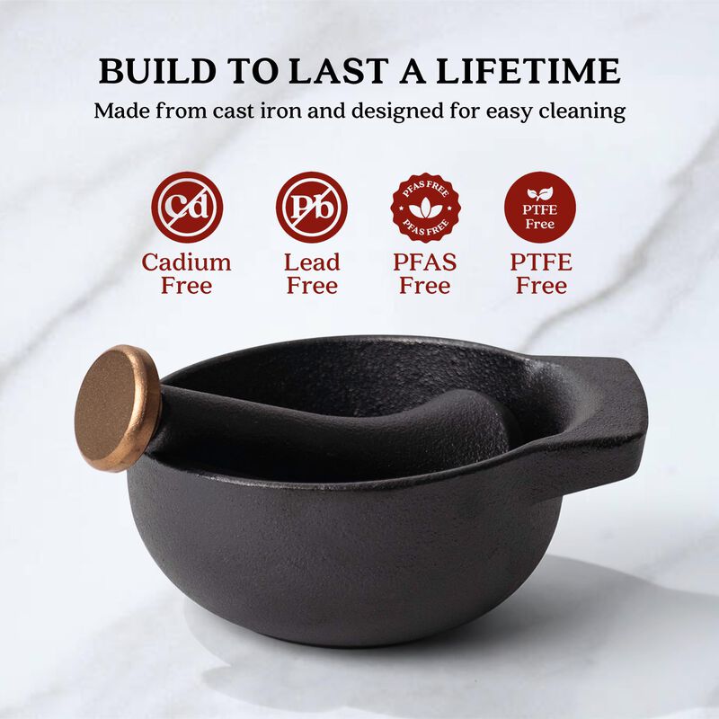 Alva Nori Enameled Cast Iron Mortar and Pestle Set 4" 2 C Easy to Clean Nonstick Manual Food Grinder, Non Toxic, Manual Crusher for Garlic, Nuts, Beans, Herbs & Spices, Small Kitchen Tools
