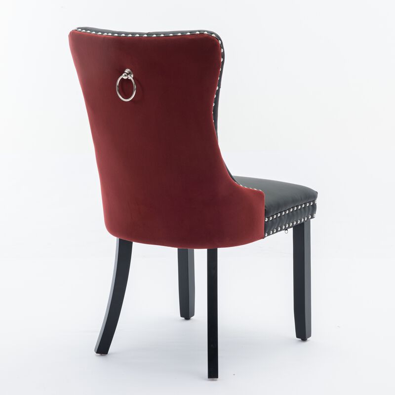 Set of 2 Upholstered Dining Chairs, Tufted Back, Nailhead Trim, Solid Wood Legs
