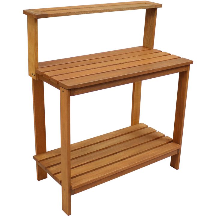 Sunnydaze Meranti Wooden Outdoor Potting Bench with Teak Oil Finish - 42 in