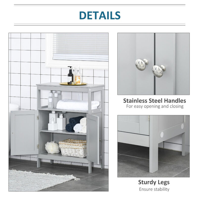 Grey Bathroom Storage: Wooden Cabinet with Double Doors