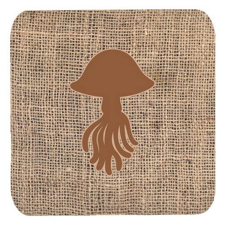 Caroline's Treasures BB1089-BL-BN-FC Jellyfish Burlap and Brown Foam Coasters (Set of 4), 3.5 H x 3.5 W, Multicolor
