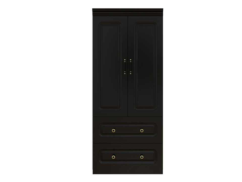 Armoire Wardrobe Closet Cabinet with 2 Doors and 2 Drawers, Armoire Wardrobe Closet with Hanging Rod, Wardrobe for Large Storage, Tall Closet Wardrobe with Drawers for Bedroom Black 20.67"D x 31.5"W x 70.87"H