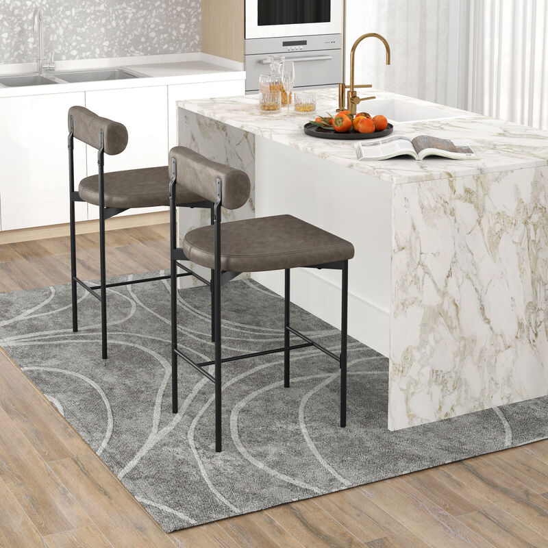 20 Inch Upholstered Bar Stools Set of 2 Counter Height Bar Chairs with  Backrest