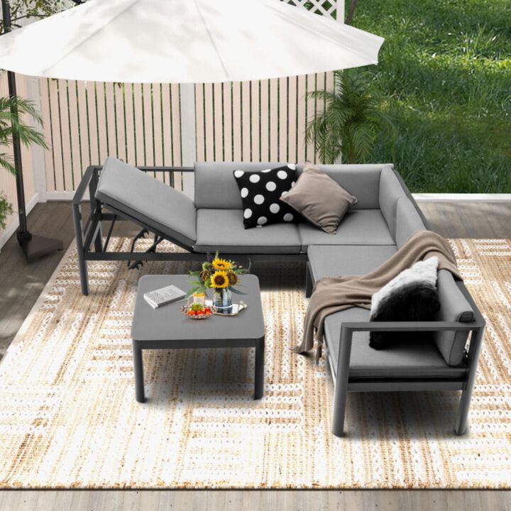Hivvago 3 Pieces Aluminum Patio Furniture Set with 6-Level Adjustable Backrest-Gray