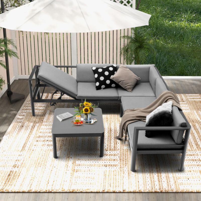 Hivvago 3 Pieces Aluminum Patio Furniture Set with 6-Level Adjustable Backrest-Gray
