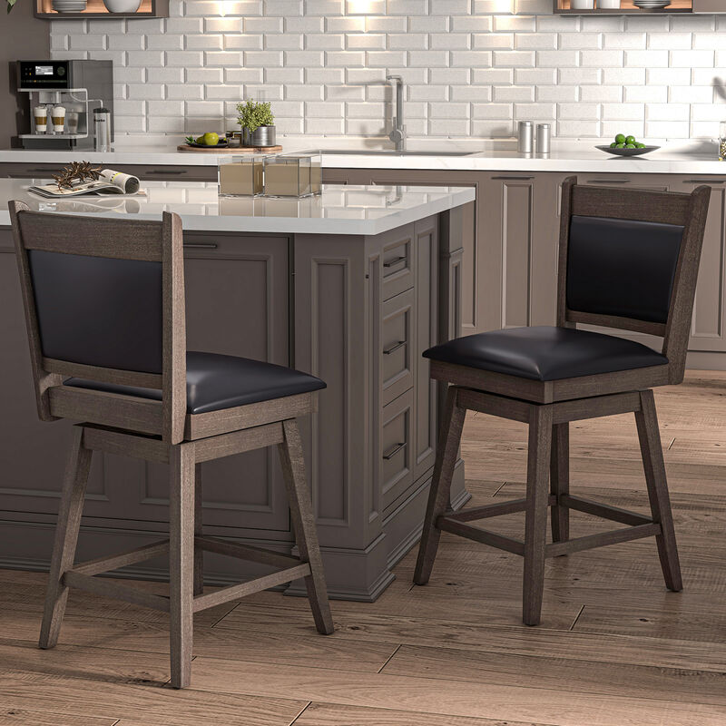 Padded Bar Stools Set of 2 with Swivel Seat and Footrest