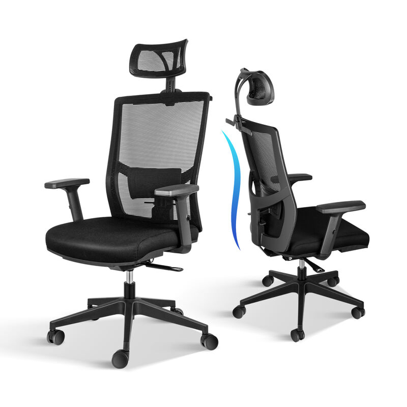 Office Ergonomic Mesh Computer Chair With Wheels & Arms & Lumbar Support, 02B, Black-Pro