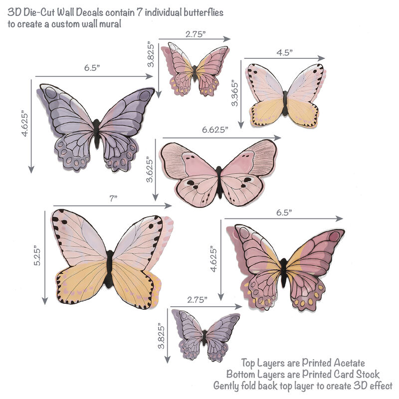 Lambs & Ivy Butterfly Dreams 3-Dimensional Wings Colorful Wall Decals/Stickers