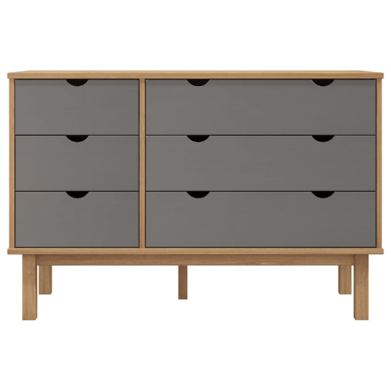 vidaXL OTTA Scandinavian Style Drawer Cabinet - Solid Pine Wood Construction with Ample Storage - Flexible Drawer Installation - Brown&Gray