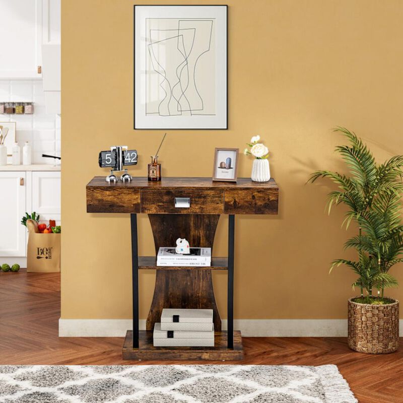 Hivvago Console Table with Drawer and 2-Tier Shelves for Entryway Living Room