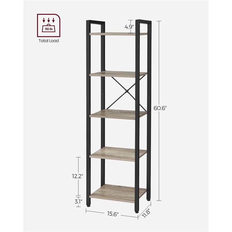 Space-Saving 5-Shelf Bookshelf Ideal for Study Storage
