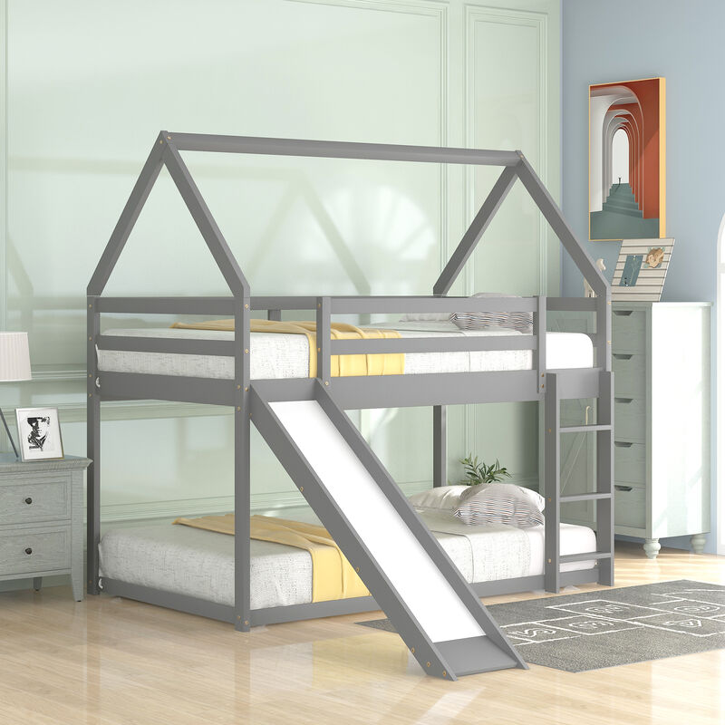 Kids' Bunk House Bed with Fun Slide and Easy-Climb Ladder