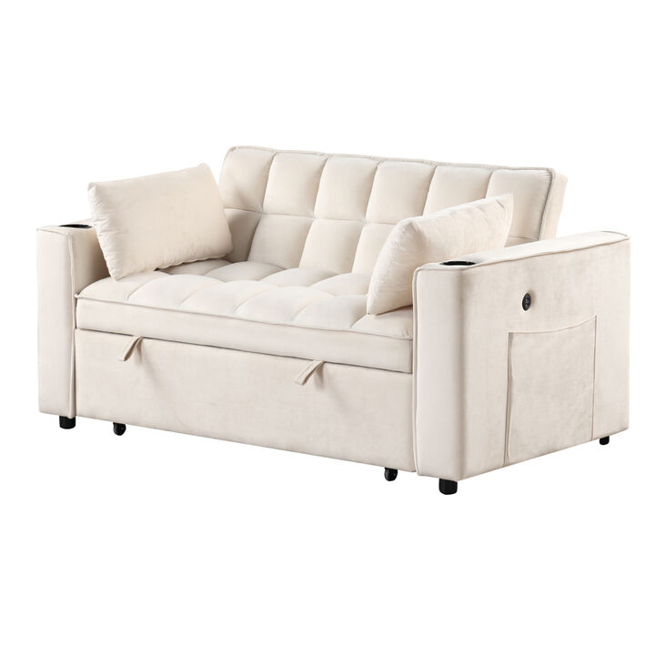 55.3" 41 Multifunctional Sofa Bed With Cup Holder And USB Port For Living Room