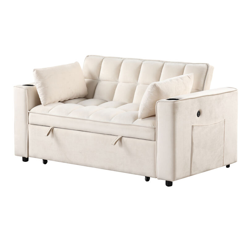 55.3" 41 Multifunctional Sofa Bed With Cup Holder And USB Port For Living Room