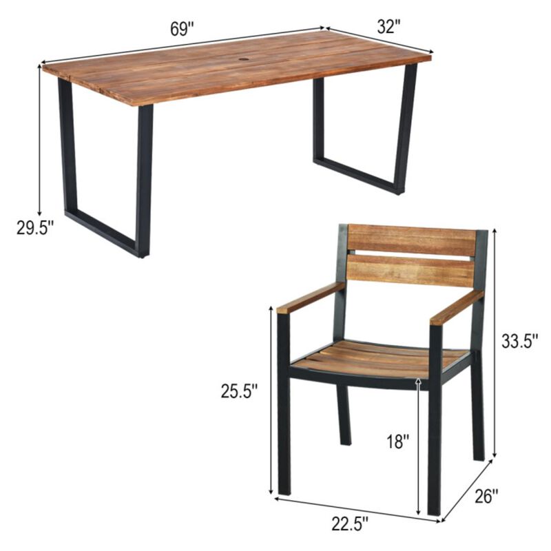 Hivvago Patented 7 Pieces Patented Outdoor Patio Dining Table Set with Hole