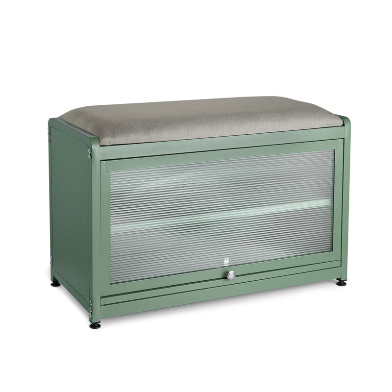 Mega Casa Shoe Storage Cabinet with 2 Tier Shoe Rack, Entryway Bench with Cushion, Metal