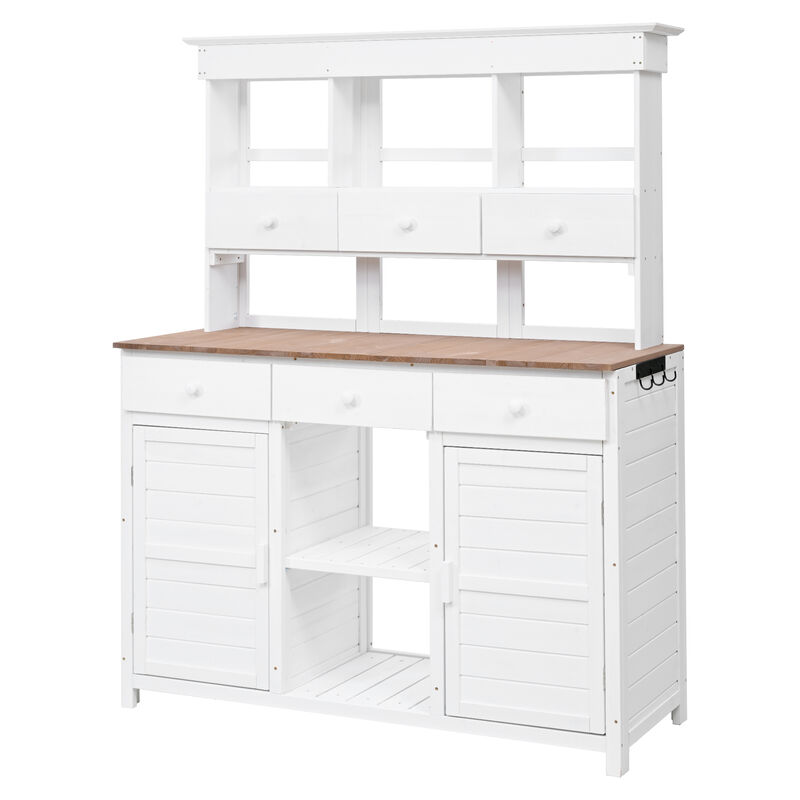 Merax Patio Garden Potting Bench Table with Hutch