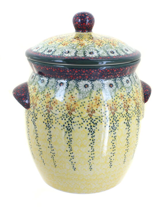 Blue Rose Polish Pottery Red Daisy Cookie Jar