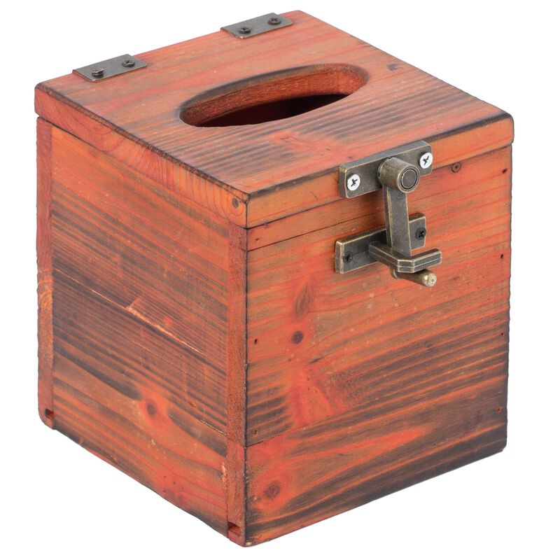 Square Wooden Rustic Lockable Tissue Box Cover Holder