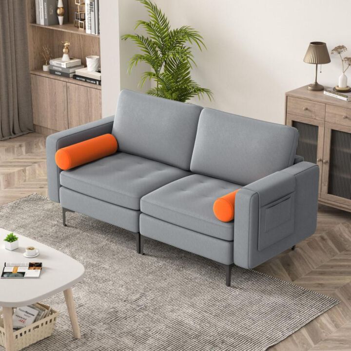 Hivvago Modern Loveseat Sofa with 2 Bolsters and Side Storage Pocket