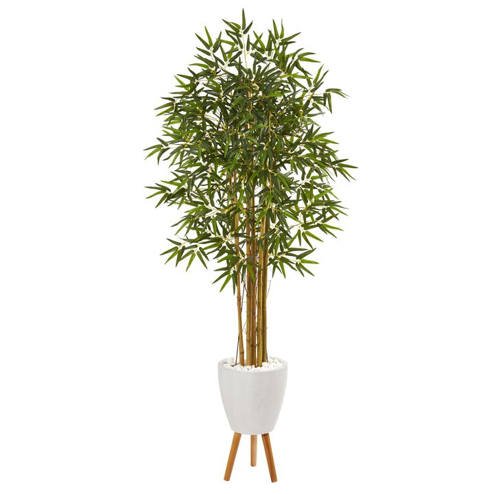 Hivvago 74 Inches Multi Bambusa Bamboo Artificial Tree in White Planter with Stand
