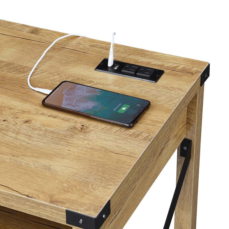 Convenience Concepts Durango 42 Inch Desk With Charging Station, English Oak/Black