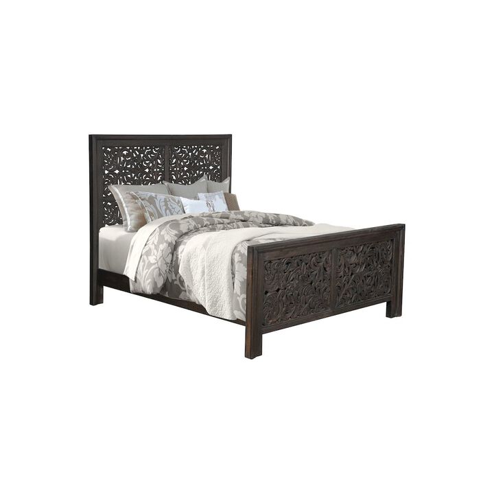 Taran Designs Calista Floral Carved Solid Wood Queen Panel Bed