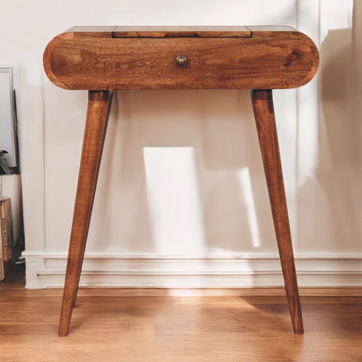 Artisan Furniture Solid Wood Mini Honey Caramel Dressing Table with Foldable Mirror